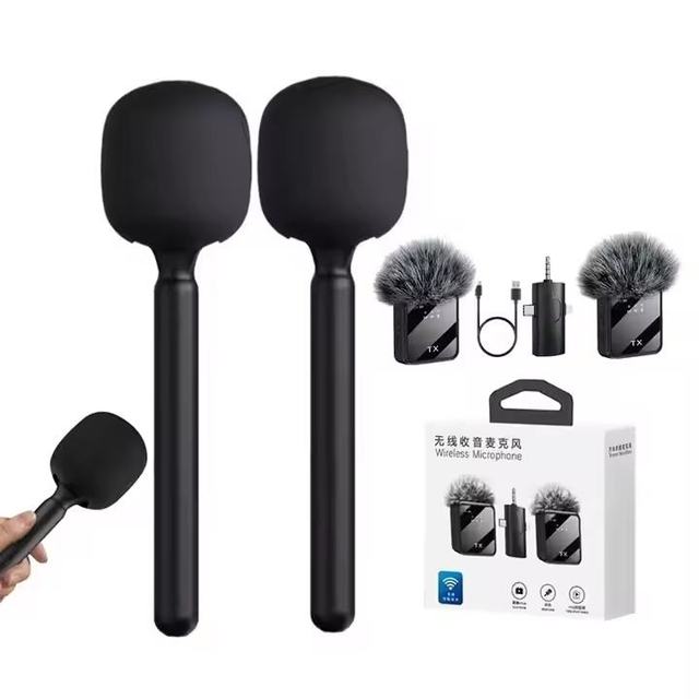 2Mic 3 In1 Wireless Mic Handheld Holder Stick Lapel Microphone Phone Camera Studio Vlog Video Recording Interview Microphone Kit