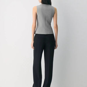 Women's Casual Dark Gray Woven Tank Tops <b>with</b> <b>Bow</b> <b>Collar</b> Lace Ribbons Button Details Elegant and Sophisticated - Product Image 3