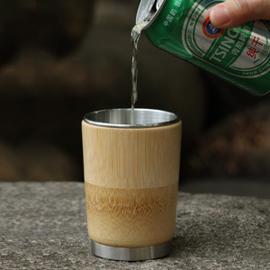 Bamboo Shell Beer <b>Mug</b> 200ml Stainless Steel Vacuum <b>Insulated</b> Cup For Camping And Outdoor Use - Product Image 1