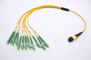 Fanout kabel MPO-4LC MPO 4xLC, rakitan kabel 8 konektor MPO LC kabel Patch serat optik
