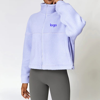 Veste de sport chaude en laine d'agneau pour femme Manteau de sport d'hiver à col montant et fermeture éclair sur le devant