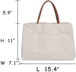 Sac fourre-tout en toile de coton réutilisable pour courses, sacs cadeaux DIY, 12OZ, grandes poignées en cuir, boucle réglable, poche intérieure zippée - Product Image 2