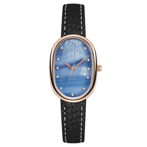 Niche reloj de mujer simple y elegante reloj de pulsera de cuarzo ovalado estilo diario con correa de cuero - Product Image 3