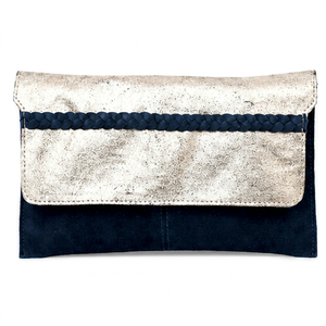 Wholesale Women's Luxury Trendy Modern Metallic Gold <b>Navy</b> Suede Envelope Clutch Braided Flap <b>Evening</b> Party Handbag Custom Logo - Product Image 1