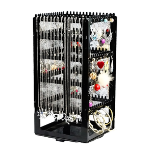 5 couches 360 degrés rotatif grande capacité commode support 360 rotatif Transparent noir boucles <span class=keywords><strong>d</strong></span>'oreilles collier support de rangement - Product Image 2