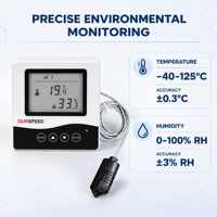 Alat Pengukur Suhu dan Kelembapan Eksternal -40 hingga 125 ℃   Kalibrasi Alarm Batas Atas Bawah RH 0-100%