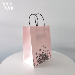 Wholesale High Quality Food Grade Eco Friendly Light <strong>Pink</strong> Coffee <strong>Bean</strong> Print Paper Gift <strong>Bags</strong> With Black Twisted Handles - Product Image 5