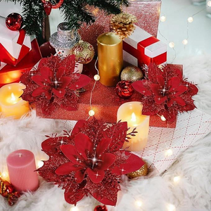 Deep red sparkling <b>Christmas</b> flowers, plastic decorations, artificial <b>Christmas</b> <b>tree</b> wreath decorations - Product Image 4
