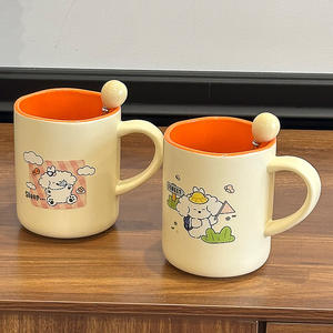 Taza de cerámica con diseño de cachorro de dibujos animados, con cuchara, taza individual para el hogar, para parejas, desayuno, café, regalo, verano 2024 - Product Image 2