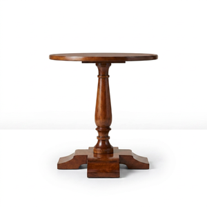 Mesa de Centro Redonda de Madera Maciza, Mesa Auxiliar con Pedestal Marrón, Muebles Tradicionales y Modernos para Sala de Estar y Hotel - Product Image 1