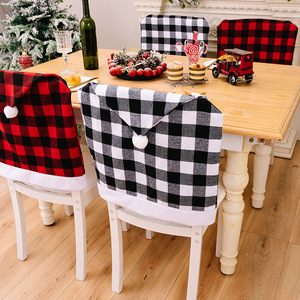 Christmas Plaid <b>Chair</b> <b>Covers</b> with Santa Hat Design Elastic <b>Dining</b> Room Slipcovers <b>for</b> Holiday Banquet Party Decor - Product Image 2