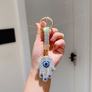 Pendant Full of diamond Rhinestone Lucky Blue Evil Eye Luxury Lightweight Metal Keychain Diamond Fatima Hand Blue Eye Car Key - Product Image 2