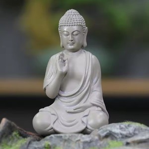 Decoração de Aquário em Pedra Arenosa com Buda, Artesanato Estilo Chinês, Acessórios para Aquário, Buda em Pedra Arenosa Verde - Product Image 2