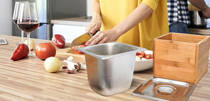 Comptoir de cuisine <span class=keywords><strong>en</strong></span> gros seau à compost pour déchets alimentaires intérieur 0.75 gal <span class=keywords><strong>petit</strong></span> bac à compost rectangulaire <span class=keywords><strong>en</strong></span> bambou avec couvercle anti-odeur - Product Image 4