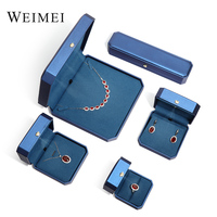 Nouvelle boîte à bijoux Led en cuir bleu avec logo personnalisé paquet de bijoux haut de gamme boîte à bagues Led pendentif boîte à bijoux collier