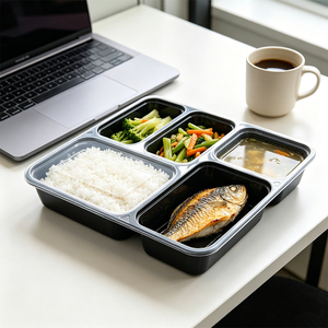 Barquette alimentaire rectangulaire jetable en plastique à <span class=keywords><strong>4</strong></span> <span class=keywords><strong>compartiments</strong></span>, recyclable, pour viande fraîche et plats préparés – Vente en gros à chaud - Product Image 1