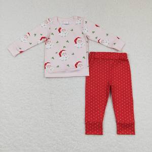 Vente en gros Adorable vêtement de Noël pour enfants filles Holiday Design Santa Print Button Up Long Sleeve Pajama Outfit - Product Image 5