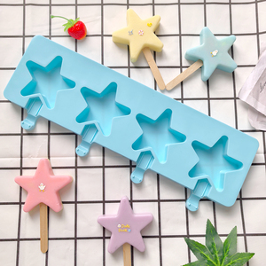Khuôn làm kem Silicone khuôn làm kem hình ngôi sao năm cánh Khuôn làm bánh kem sô cô la kem que 4 lỗ khay làm đá viên - Product Image 4