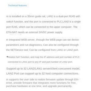 Mniot การ ETH-NAT พอร์ตอีเธอร์เน็ตอินเตอร์เฟซ PLC แนวอุตสาหกรรม ABS การส่งผ่านพอร์ตแบบโปร่งใส - Product Image 4