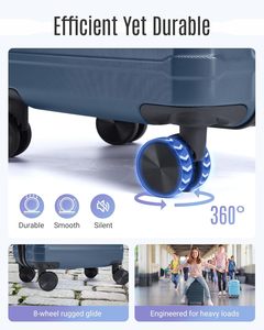 Ensemble de bagages LIGHT FLIGHT en néoprène léger à coque rigide avec roues pivotantes durables, 3 pièces, avec serrure TSA, 20/24/28 pouces, bleu royal - Product Image 4