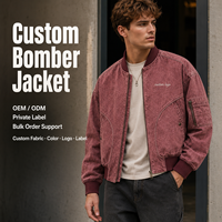 Blouson Bomber Homme Personnalisé Rétro Bordeaux Délavé Coton Lourd Style Baseball Streetwear Coupe Oversize