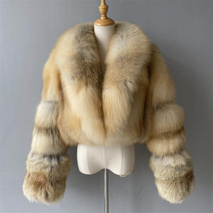 超高級 フルペルト 100% 天然毛皮コート レディース ショート丈 ウィンターファーコート ゴールデンアイランドフォックスファー クロップトップコート - Product Image 2