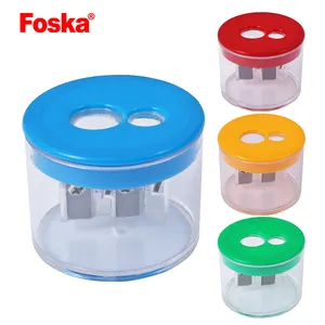 Foska Hot sale 2 holes Colored Handheld plastic pencil sharpener with box for kids