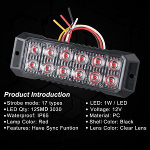 Feux stroboscopiques d'urgence <span class=keywords><strong>LED</strong></span> <span class=keywords><strong>12</strong></span> <span class=keywords><strong>LED</strong></span> Rouge Feux stroboscopiques d'avertissement Feux clignotants d'urgence Barre lumineuse pour voiture camion fourgon véhicule tout-terrain - Product Image 4