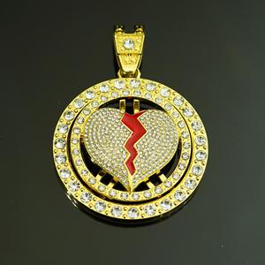 Collier pour homme en alliage, style Hip Hop, avec pendentif cœur brisé rotatif, entièrement serti de diamants, tendance et de caractère, pour rappeurs - Product Image 4