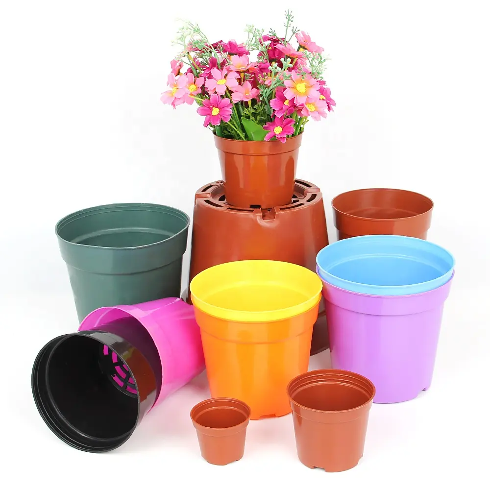 Lage Prijs Verkoop Ronde Kleurrijke Plastic Bloempot Tuin Planten Bloempot