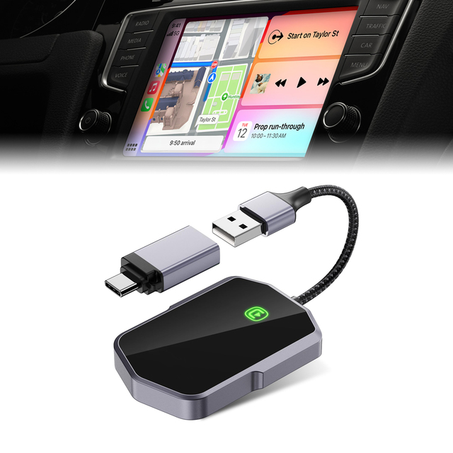 OEM Universal Fit Wireless CarPlay Android Auto Adapter with Bluetooth GPS Online Maps-Portable USB Dongle for Apple iPhone