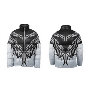 High Quality Customized 3D Heat-Transfer Printed Formal <b>Stand</b> Collar Front Puffer Jackets OEM Zipper Closure Outdoor Jackets - Product Image 1