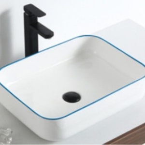 Lavabo <span class=keywords><strong>carré</strong></span> en céramique Blue Line, style minimaliste européen, pour balcon ou salle de bain d'hôtel, sans trou pour robinet - Product Image 3