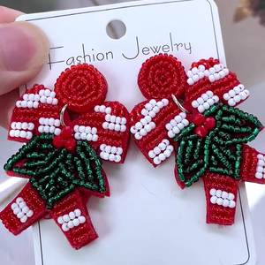 Nouveau mignon guirlande noël pull arbre bonhomme de neige boucles d'oreilles vacances mode drôle noël graine perle boucle d'oreille prêt à expédier - Product Image 2
