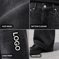 Jean évasé à jambe large pour homme en denim délavé au charbon personnalisé 13OZ, effet délavé à la sourcille, avec logo audacieux en relief et passants de ceinture