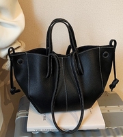 Sac à bandoulière de style français avec grain litchi, sac fourre-tout tendance grande capacité, sac à main et sac à bandoulière cousus