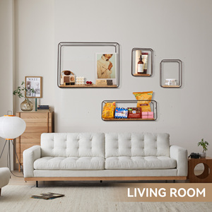Set of 4 Wall Mounted Floating <b>Shelves</b> Black Metal Wire & Wood Wall Storage Organizer <b>for</b> Living Room <b>Kitchen</b> & Bedroom - Product Image 3