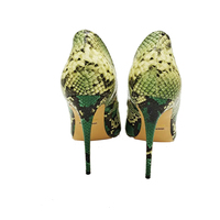 Chaussures à talons hauts pour femmes, bout pointu, imprimé serpent vert, en cuir PU, style stiletto, pour soirée