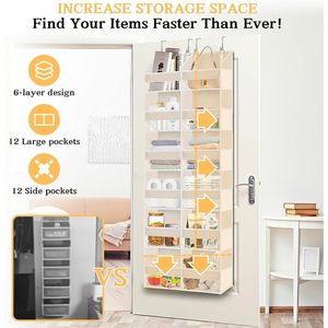 Organisateur suspendu pour porte, 12 compartiments, couleur crème, pour rangement dans le placard, la cuisine ou derrière la porte - Product Image 2