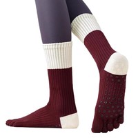 Chaussettes de yoga en coton bicolores pour femmes, antidérapantes, à 5 doigts, pour le sport, le fitness, le Pilates en intérieur, chaussettes de compression