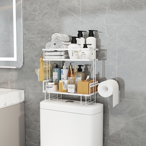 Support d'<span class=keywords><strong>angle</strong></span> en fer à 2 niveaux organisateurs de salle de bain sur le rangement des toilettes organisateur d'étagère serviette, crochet, étagère de douche <span class=keywords><strong>pour</strong></span> toilettes - Product Image 1
