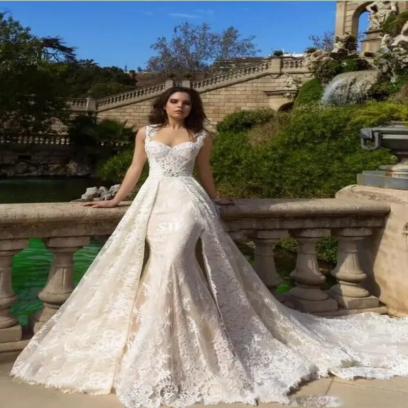 2019 Luxury Mermaid Wedding Dress with Detachable Train Mermaid Lace Bridal Gowns