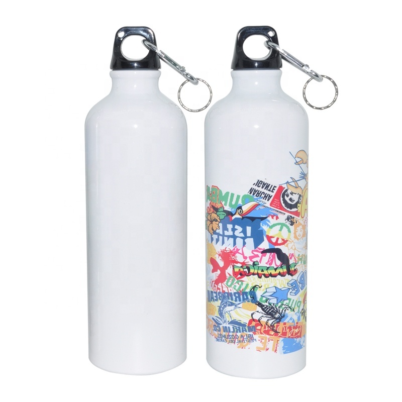 Km 6pcs/lot 500/600/750ml White Blank Sublimation Water Bottle With Carabiner Aluminum Leakproof Kettle