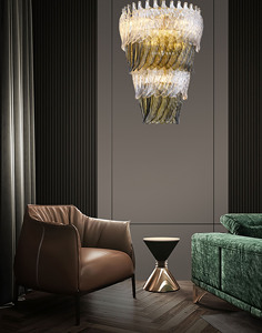 Lámpara de cristal de Villa de lujo moderna lámpara de hoja de cristal transparente hecha a mano araña de lujo - Product Image 5