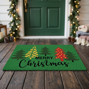 Tapis antidérapant tapis couleur verte avec des conceptions de Noël d'arbre joyeux Noël paillasson en relief paillasson pour la maison à la vente en gros - Product Image 3