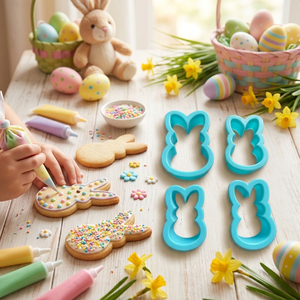 Kunststoff-Spritzguss Osterhase Ausstechformen Set mit 4 Stück, Kunststoff-Keksausstecher-Set für Kinder-Backen und Zuckerguss - Product Image 1