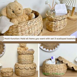 Wholesale Price Water Hyacinth Scalloped Flower Storage <b>Basket</b> Organizing <b>Basket</b> Water Hyacinth <b>Bathroom</b> <b>Basket</b> - Product Image 3