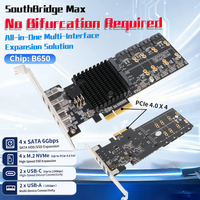 Tarjeta Adaptadora PCIe 4.0 X4 a 4 M.2 NVMe, Chipset B650, 4 SATA 6Gbps, USB-C 20Gbps, Sin Necesidad de Bifurcación, Windows/Linux/macOS