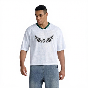 T-shirt pour homme à col en V blanc à manches courtes 100% polyester tricoté respirant décontracté couleur unie coupe classique - Product Image 2
