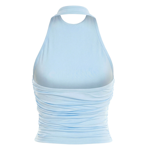 Viviblook Y26TP020 – Nouveau débardeur sexy plissé sans manches à col licou pour femme - Product Image 5